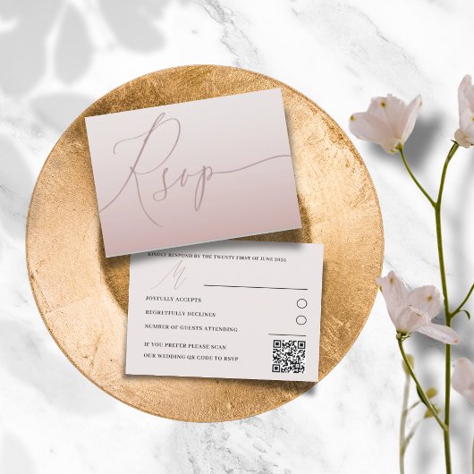 Moderne QR Code Rose Gold Einfache UAWG Hochzeit RSVP Karte