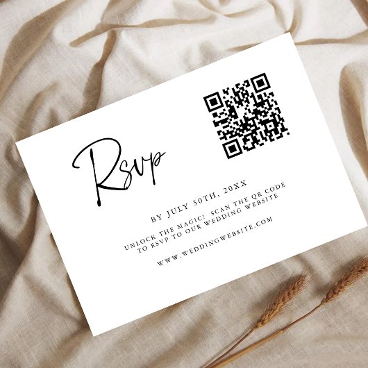 Moderne QR-Code-RSVP-Karte | Feine Linienschrift Save The Date