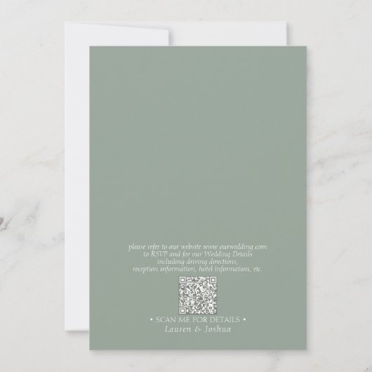 Moderne QR Code Sage Green Script Botanische Hochz Einladung (Rückseite)