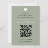 Moderne QR Code Sage Green Wedding Einladung (Vorderseite)