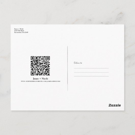 Moderne QR Code Scannable Wedding R.S.V.P. Antwort Postkarte (Rückseite)