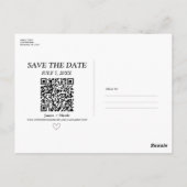 Moderne QR Code Scannable Wedding Save the Date Postkarte (Rückseite)