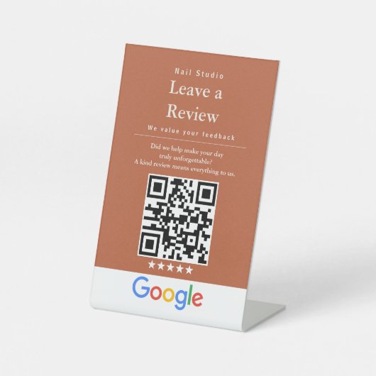 Moderne QR-Code-Schilder für Bewertungen Sockelschild (Vorderseite)