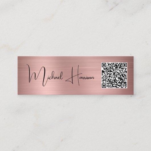 Moderne QR Code Signature Script-Rose Gold Mini Visitenkarte (Vorderseite)
