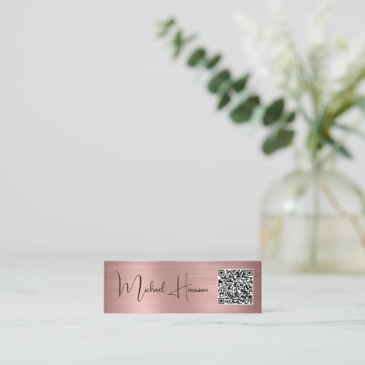 Moderne QR Code Signature Script-Rose Gold Mini Visitenkarte (Stehend Vorderseite)