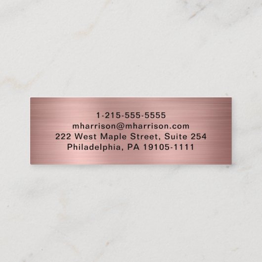 Moderne QR Code Signature Script-Rose Gold Mini Visitenkarte (Rückseite)
