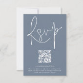 Moderne QR-Code-Skript Hochzeit Dusty Blue RSVP-Ka Einladung (Vorderseite)