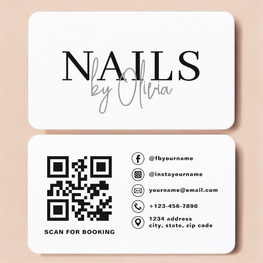 Moderne QR-Code-Typografie für Nageldesigner Visitenkarte