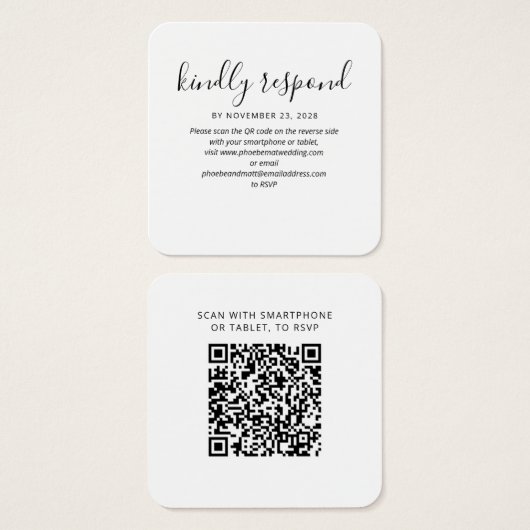 Moderne QR Code UAWG Wedding Website Response Card (Vorne & Hinten)