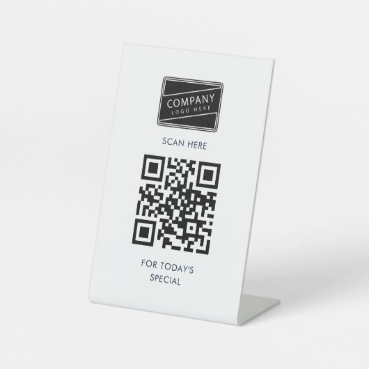 Moderne QR-Code und individuelles Geschäftslogo Sockelschild (Vorderseite)