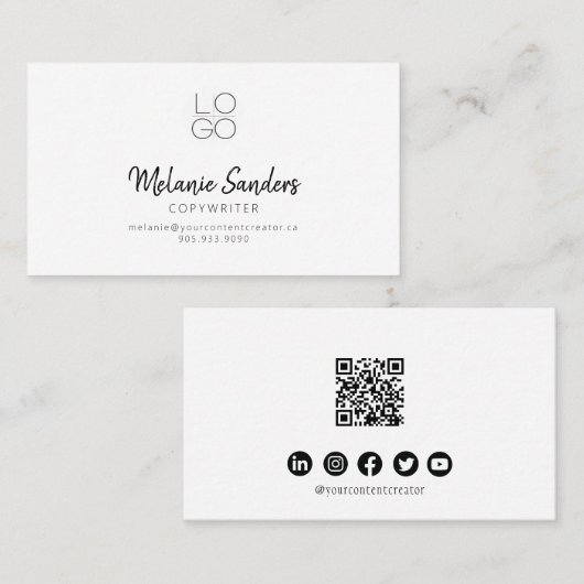 Moderne QR CODE-Visitenkarte für Schwarz/Weiß Visitenkarte (Vorne/Hinten)