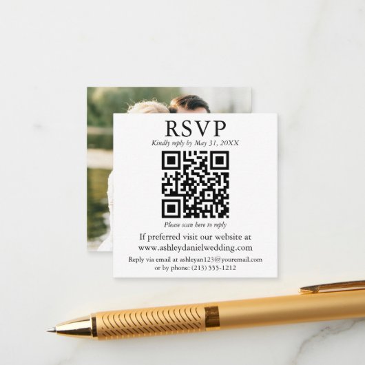 Moderne QR Foto Wedding RSVP Enclosure Card Begleitkarte (Vorderseite/Rückseite Beispiel)