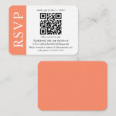 Moderne QR Hochzeit RSVP Korallen und Weiß Begleitkarte (Vorne/Hinten)