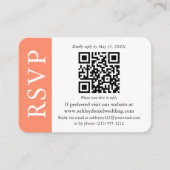 Moderne QR Hochzeit RSVP Korallen und Weiß Begleitkarte (Vorderseite)