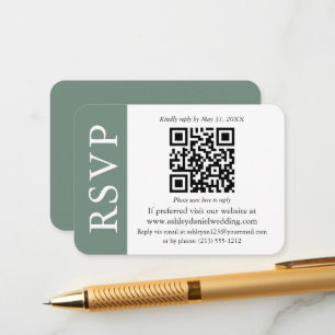 Moderne QR Hochzeit RSVP Sage Grün und Weiß Begleitkarte