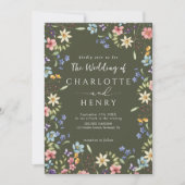 Moderne QR-Olive Rustikale Wildblume Hochzeit Einladung (Vorderseite)