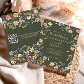 Moderne QR-Olive Rustikale Wildblume Hochzeit Einladung