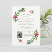 Moderne QR Winterurlaub Wreath Gold Wedding Einladung (Stehend Vorderseite)