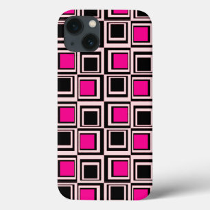 Moderne Quadrate, hellrosa, heiß rosa und schwarz iPhone 13 Hülle