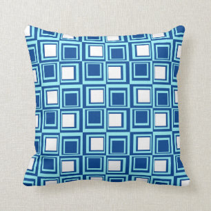Moderne Quadrate, Licht und dunkles Indigo mit Kissen