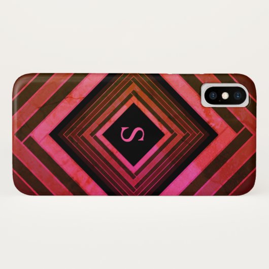 Moderne Quadrate rustikal rosa geometrische Monogr Case-Mate iPhone Hülle (Rückseite (Horizontal))