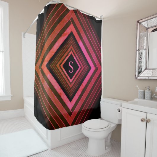 Moderne Quadrate rustikal rosa geometrische Monogr Duschvorhang (Beispiel)