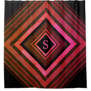 Moderne Quadrate rustikal rosa geometrische Monogr Duschvorhang