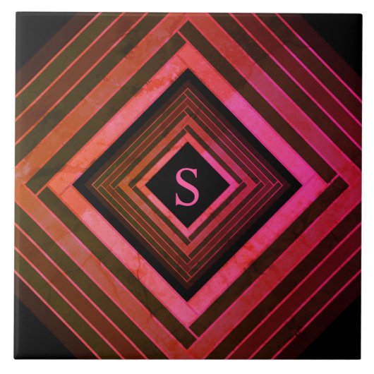 Moderne Quadrate rustikal rosa geometrische Monogr Fliese (Vorderseite)