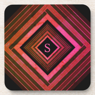 Moderne Quadrate rustikal rosa geometrische Monogr Getränkeuntersetzer