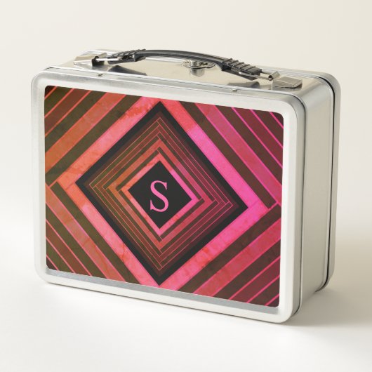 Moderne Quadrate rustikal rosa geometrische Monogr Metall Lunch Box (Rückseite)