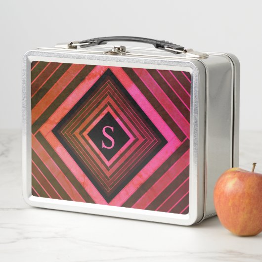 Moderne Quadrate rustikal rosa geometrische Monogr Metall Lunch Box (Beispiel)