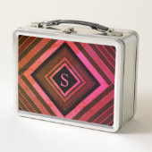 Moderne Quadrate rustikal rosa geometrische Monogr Metall Lunch Box (Vorderseite)