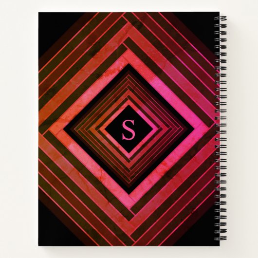 Moderne Quadrate rustikal rosa geometrische Monogr Notizbuch (Rückseite)