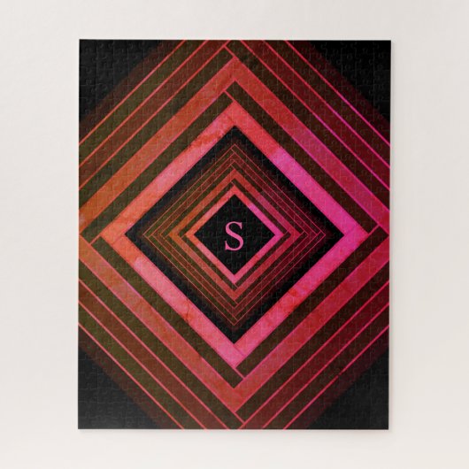 Moderne Quadrate rustikal rosa geometrische Monogr Puzzle (Vertikal)