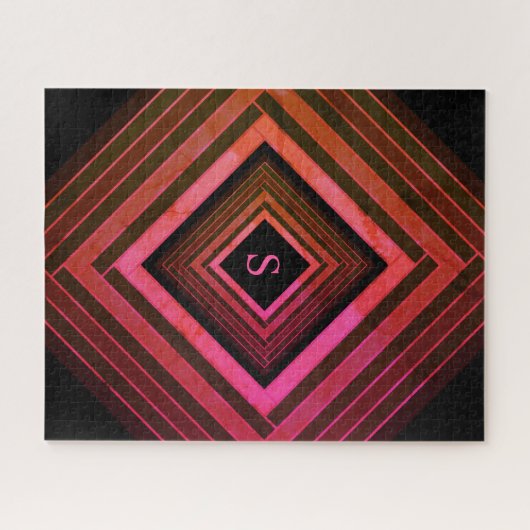 Moderne Quadrate rustikal rosa geometrische Monogr Puzzle (Horizontal)