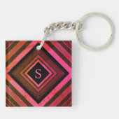 Moderne Quadrate rustikal rosa geometrische Monogr Schlüsselanhänger (Rückseite)