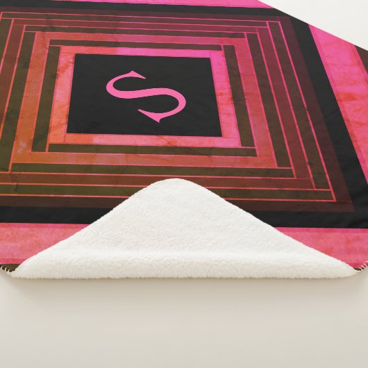 Moderne Quadrate rustikal rosa geometrische Monogr Sherpadecke (3/4)