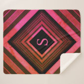 Moderne Quadrate rustikal rosa geometrische Monogr Sherpadecke (Vorderseite (Horizontal))