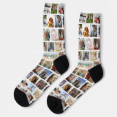 Moderne quadratische Gitter-Foto-Collage Familie F Socken (Linkes Detail)