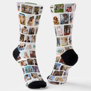 Moderne quadratische Gitter-Foto-Collage Familie F Socken