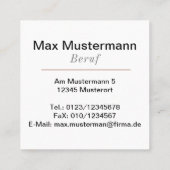 Moderne Quadratische Visitenkarte (Rückseite)