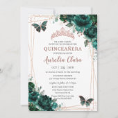 Moderne Quinceñera Emerald Green Rose Gold Einladung (Vorderseite)