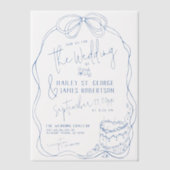 Moderne Quirky Hand Drawn Bow BLAUE Retro Hochzeit Pergament Einladungen (Vorderseite)