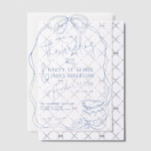 Moderne Quirky Hand Drawn Bow BLAUE Retro Hochzeit Pergament Einladungen (Versetzt (Einladung))