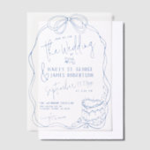 Moderne Quirky Hand Drawn Bow BLAUE Retro Hochzeit Pergament Einladungen (Versetzt)