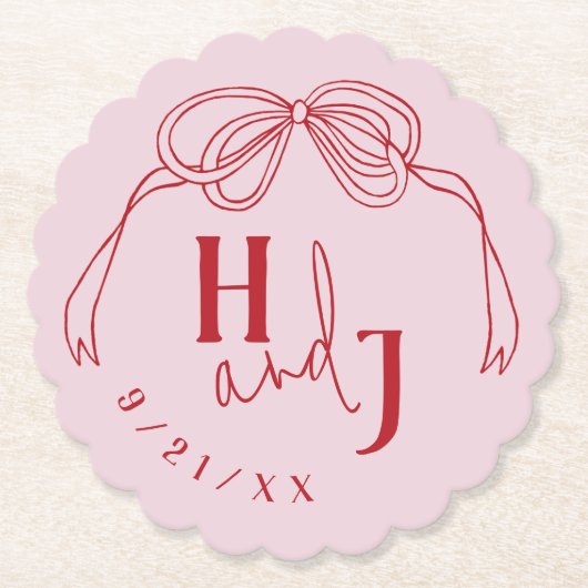 Moderne Quirky Hand Drawn Bow PINK & RED Wedding Untersetzer (Vorderseite)