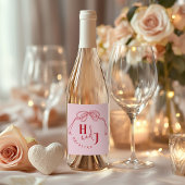 Moderne Quirky Hand Drawn Bow PINK & RED Wedding Weinetikett