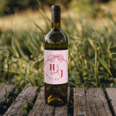 Moderne Quirky Hand Drawn Bow PINK & RED Wedding Weinetikett