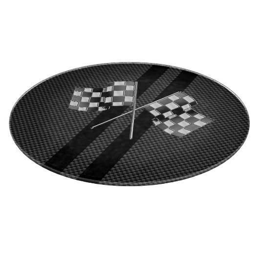 Moderne Racing Flags Streifen im Carbon Fibre Stil Schneidebrett (Ecke)