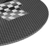 Moderne Racing Flags Streifen im Carbon Fibre Stil Schneidebrett (Ecke)